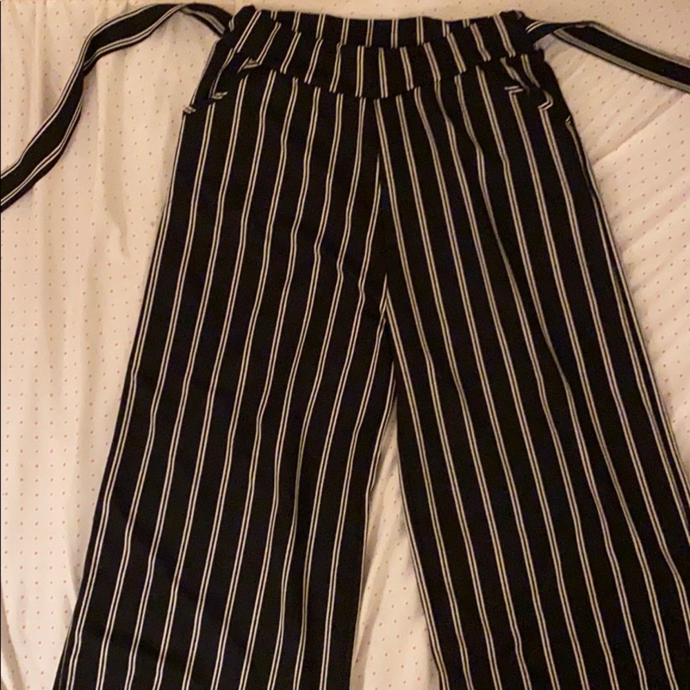 striped high waisted flow pants